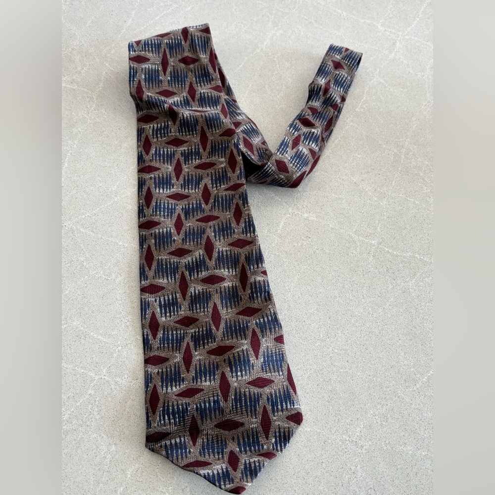 Braemore Geometric Patterned Tie Multicolor Vintage 100% Silk